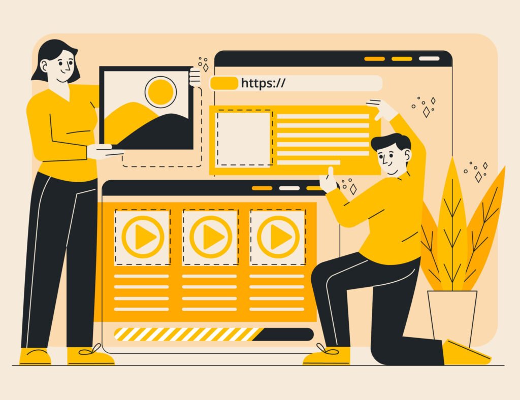 a man and a women building a landing page